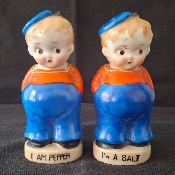 Vintage 1940s MIJ Made in Japan Ceramic Salt and Pepper Shakers Sailor Boys - Picture 1 of 8